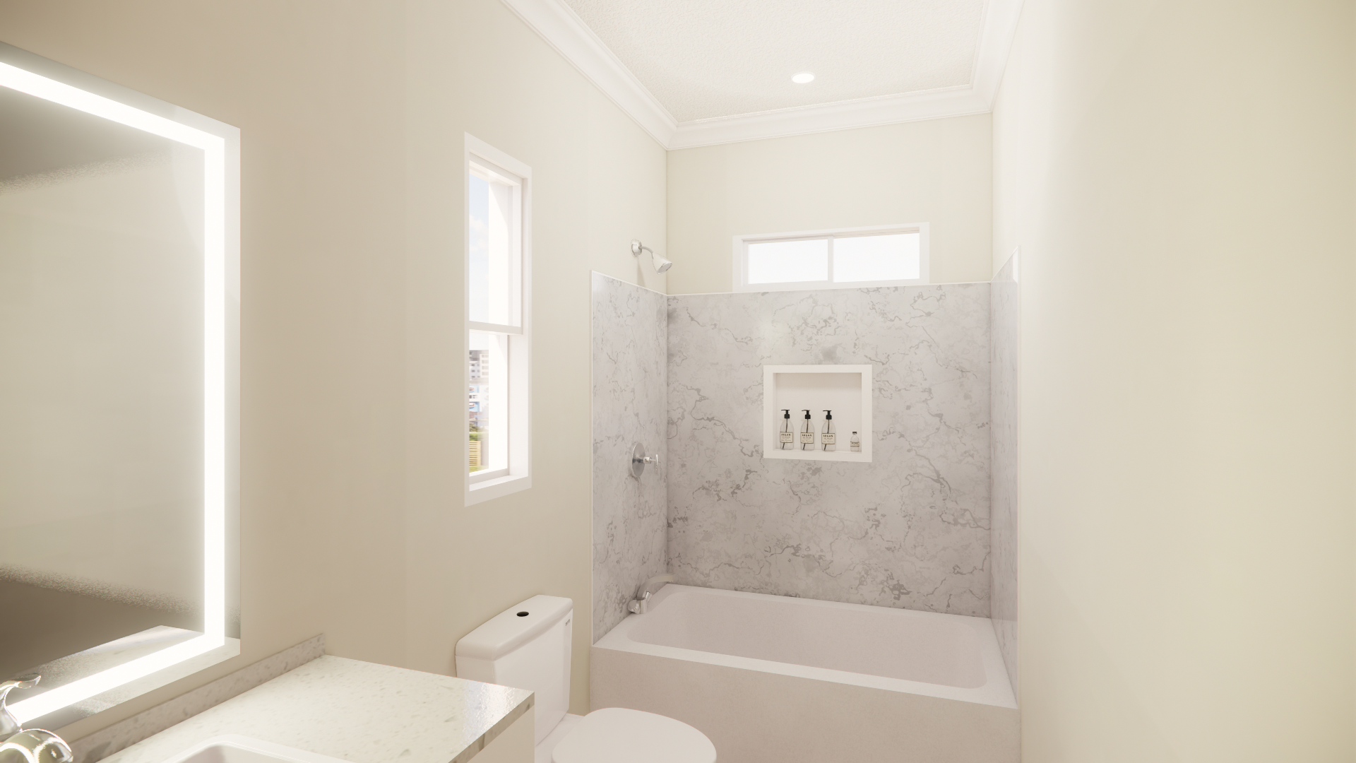 C 1050 Homeplex Prefab homes California Adu California Bathroom white carrara