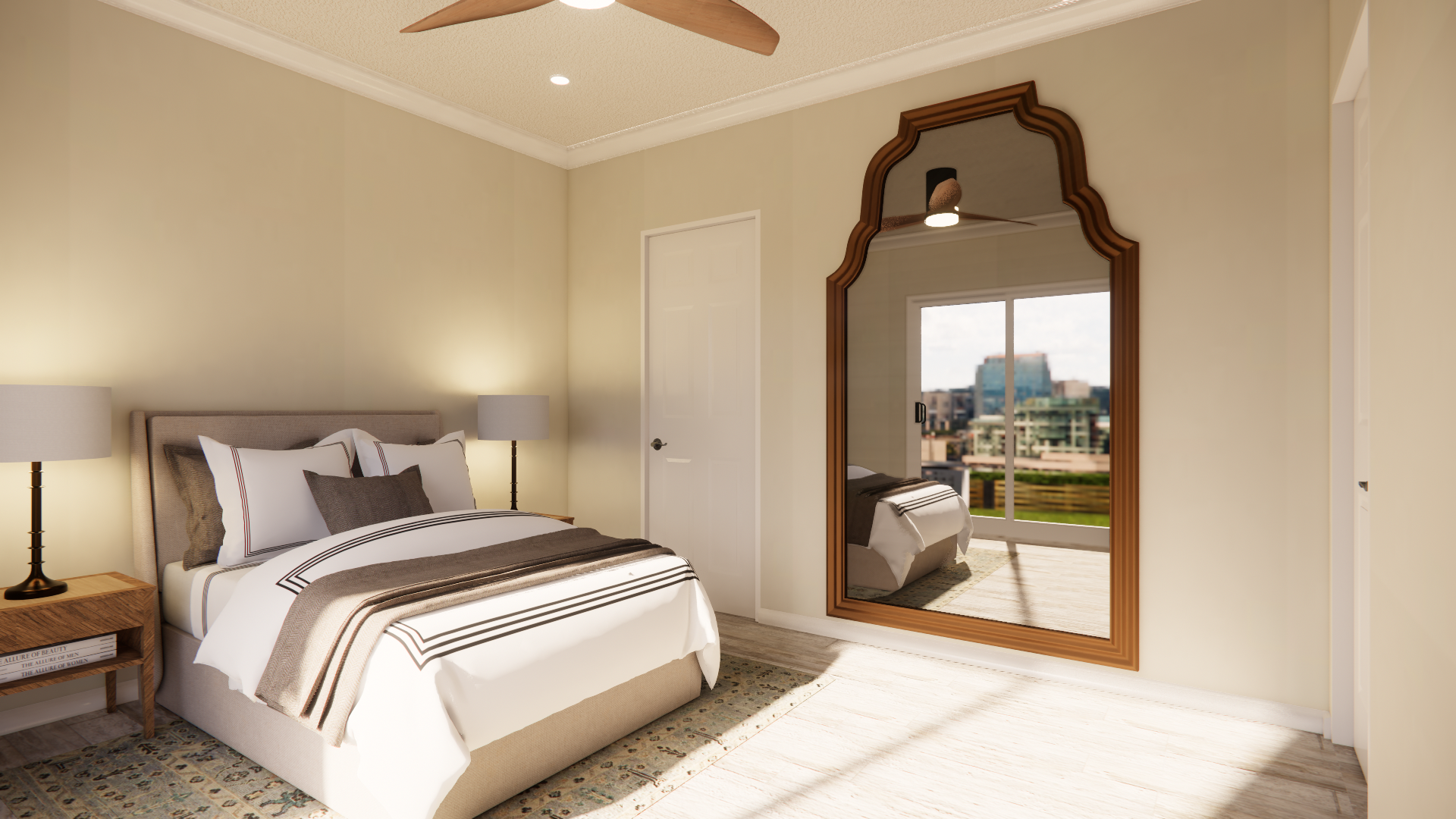 C 1050 Homeplex Prefab homes California Adu California Bedroom with ceiling fan - barn wood