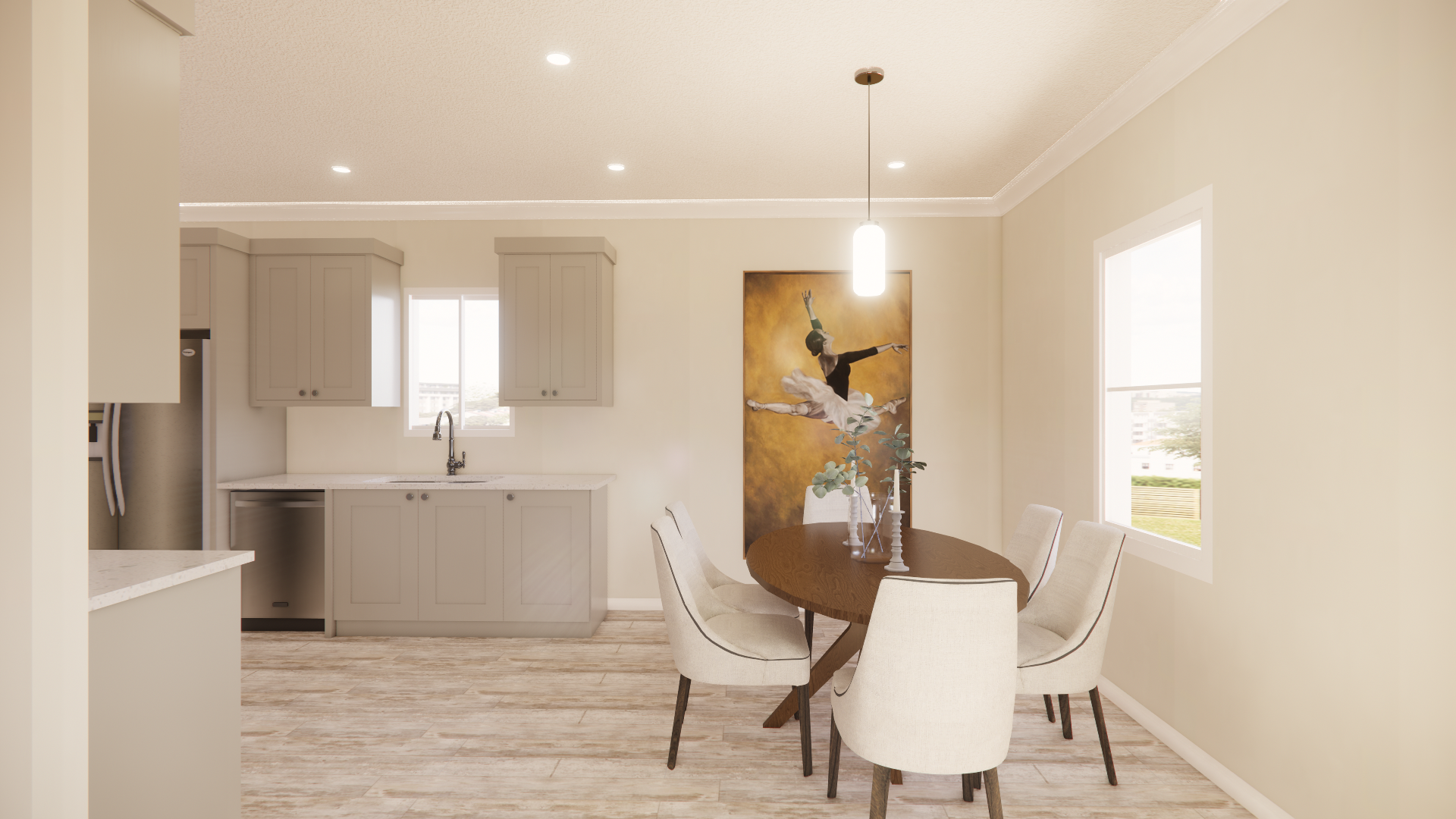 C 1050 Homeplex Prefab homes California Adu California dining room grey - stanton quartz - barn wood
