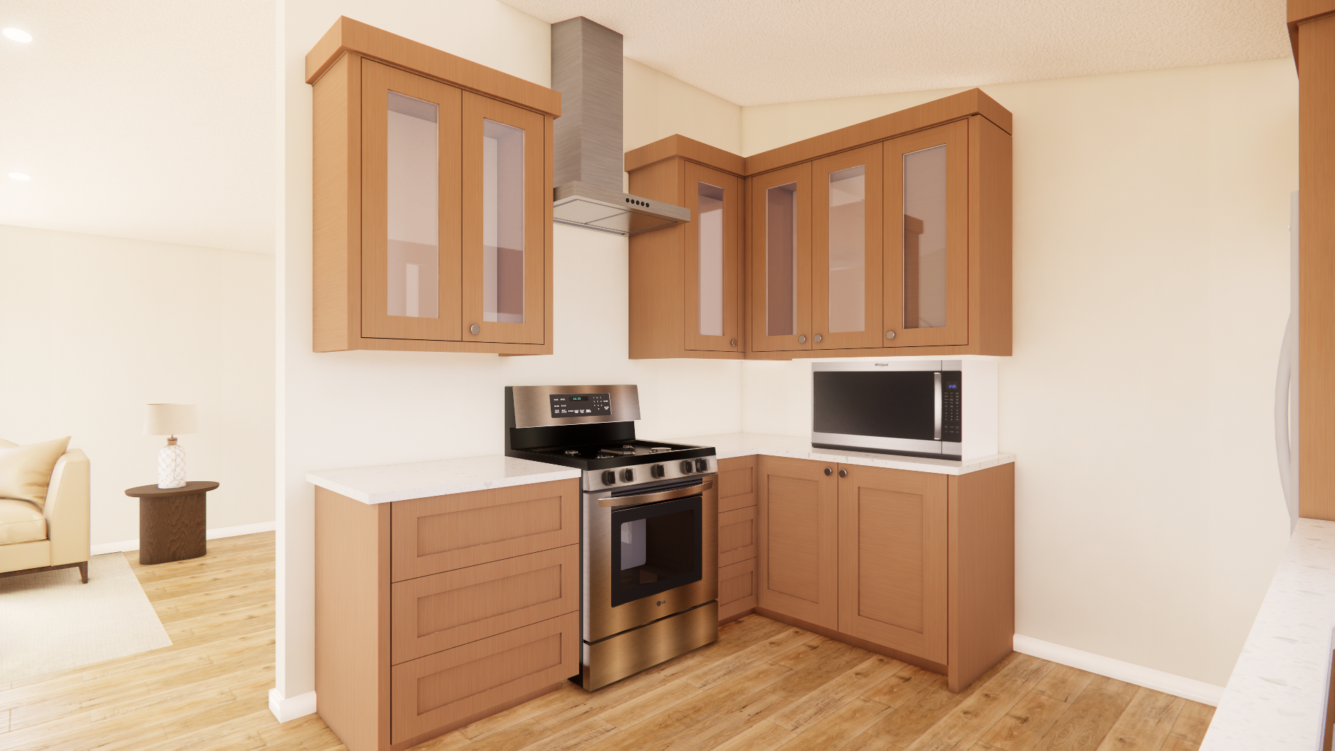 C 1050 Homeplex Prefab homes California Adu California kitchen 2 new lance - stanton quartz - european oak