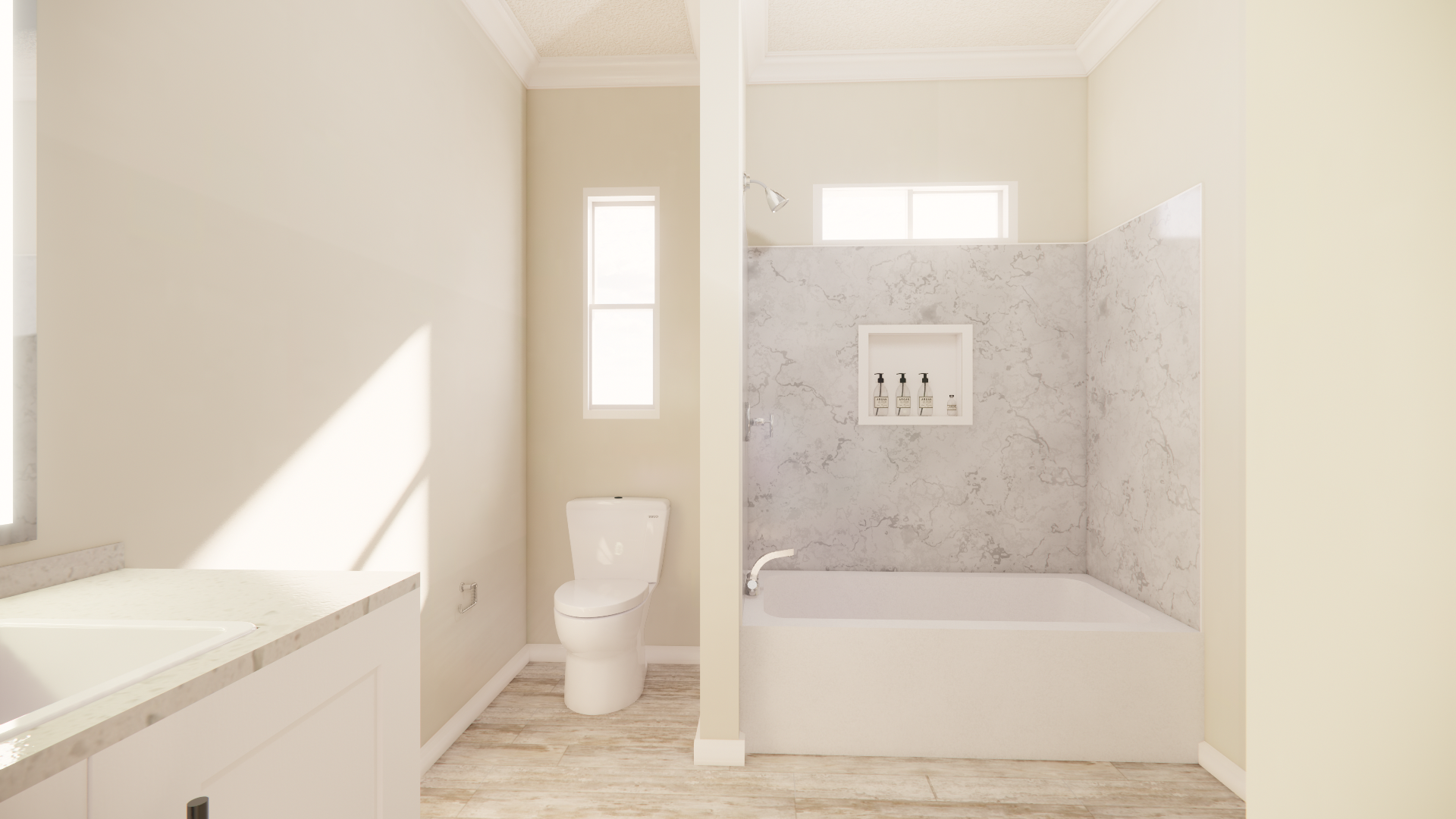 C 1250 Homeplex Prefab homes California Adu California Bathroom white carrara - barn wood