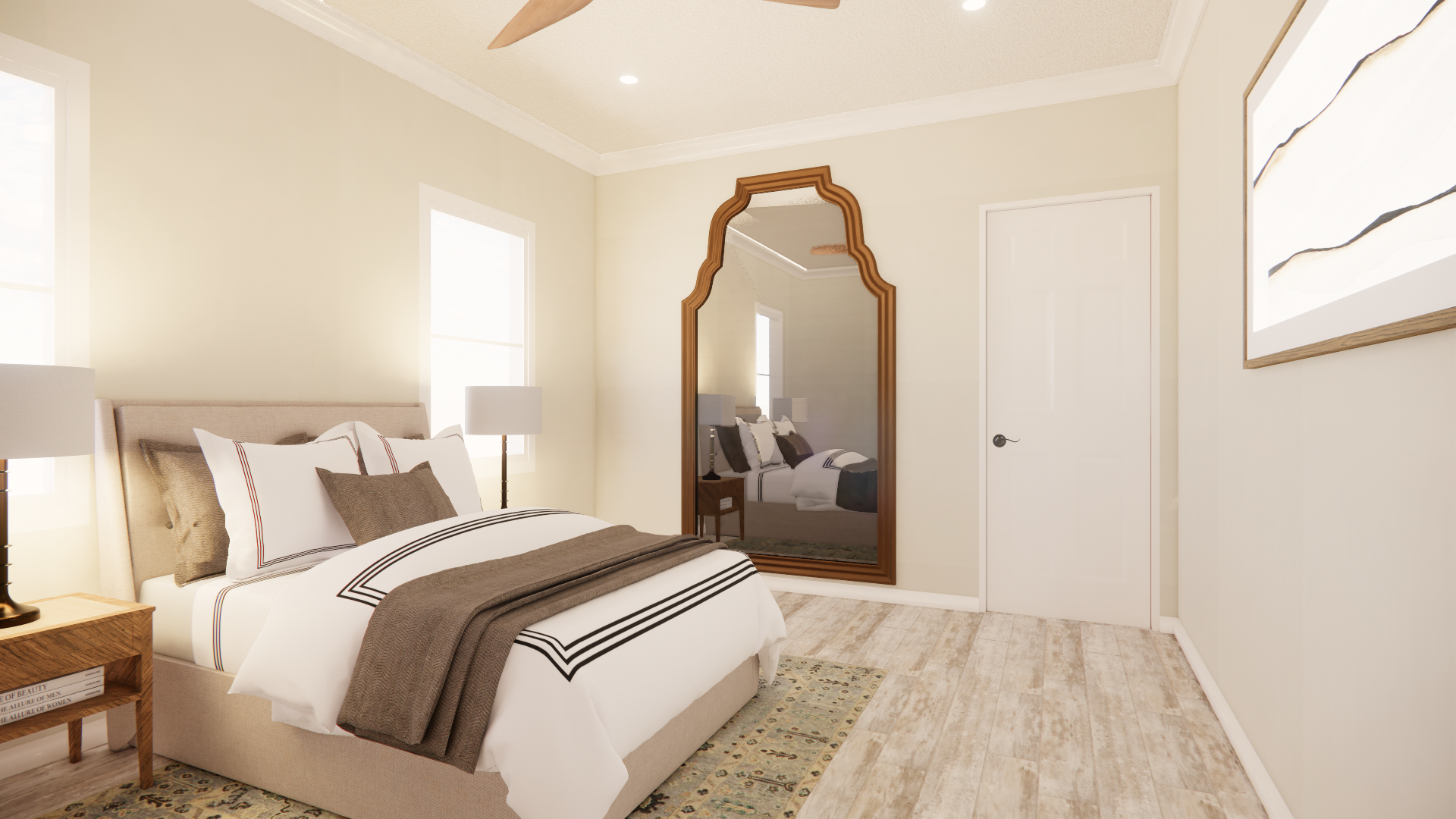 C 1250 Homeplex Prefab homes California Adu California Bedroom with ceiling fan - barn wood