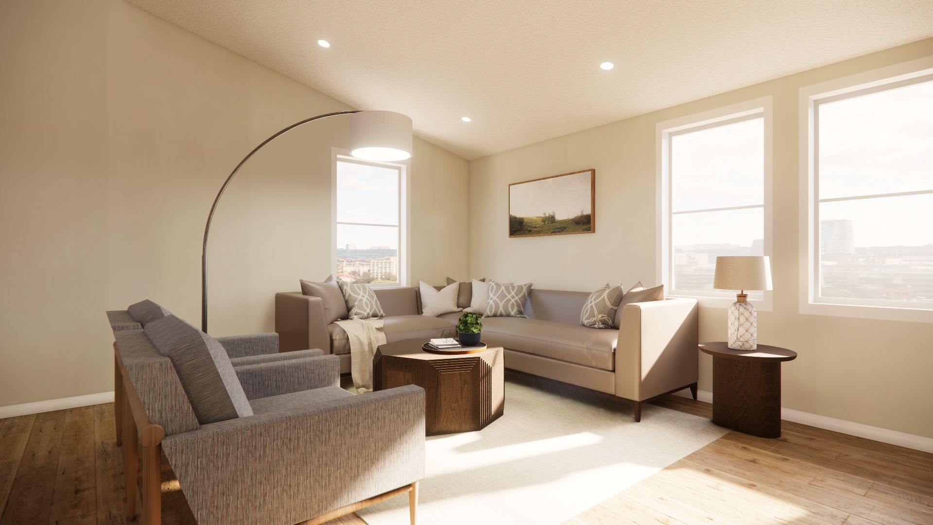 C 1250 Homeplex Prefab homes California Adu California living room- european oak