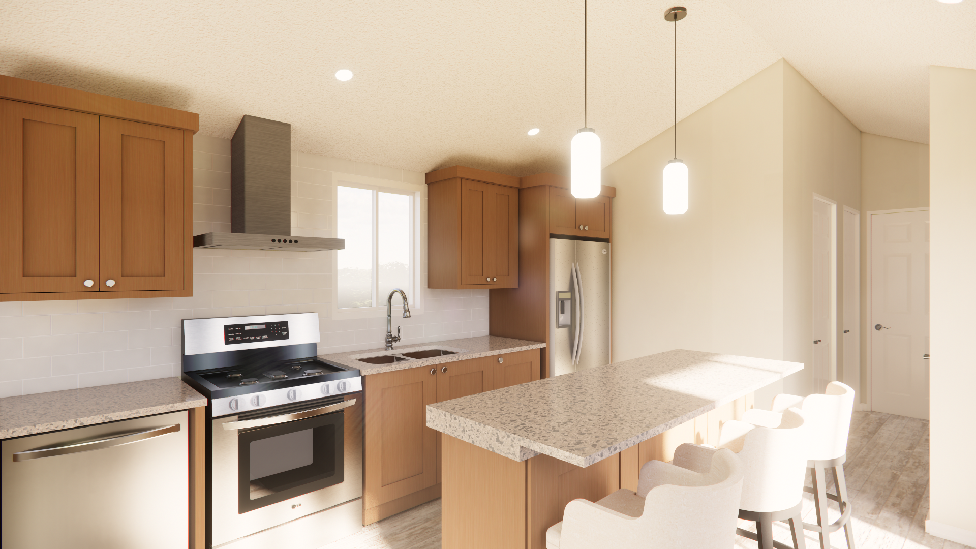 C 550 Homeplex Prefab homes california Adu california kitchen new lance -lucia quartz - barn wood