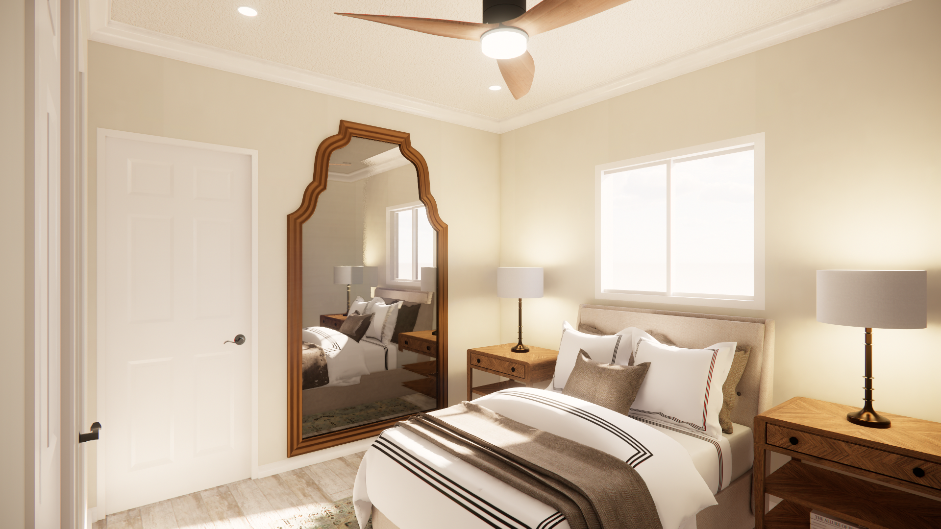 C 810 Homeplex Prefab homes California Adu California Bedroom with ceiling fan - barn wood