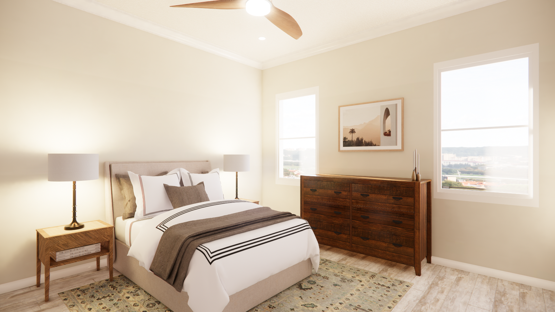 C 880 Homeplex Prefab homes California Adu California Bedroom with ceiling fan-barn wood